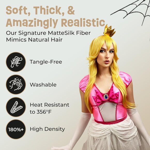 ALLAURA Compatible with Princess Peach Wig Anime Cosplay Wig Princess Wig Yellow - Picture 2 of 5